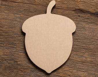 Sagoma in legno a forma di ghianda, non rifinita, ideale per progetti creativi autunnali fai da te.
