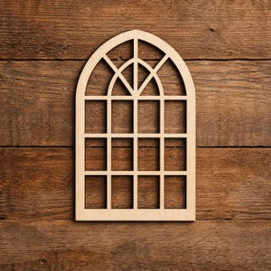 Gothic Cathedral Window Wood Cutout, Unfinished Arched Frame Craft Blank