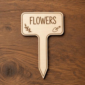 Flowers Wood Plant Marker Garden Stake, Engraved Flower Label