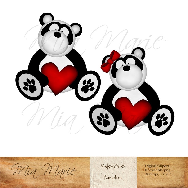 INSTANT DOWNLOAD Digital Clip Art Valentine Clip Art, Valentine Clipart, Valentines Day, Panda Clip Art, Panda Clipart, Bear Clip Art image 1