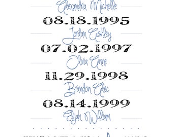 Important Dates Print - What a Difference a Day Makes, Your Family's Story, Birthdays, Wedding, Digital Art Printable, 8 x 10, Customizable