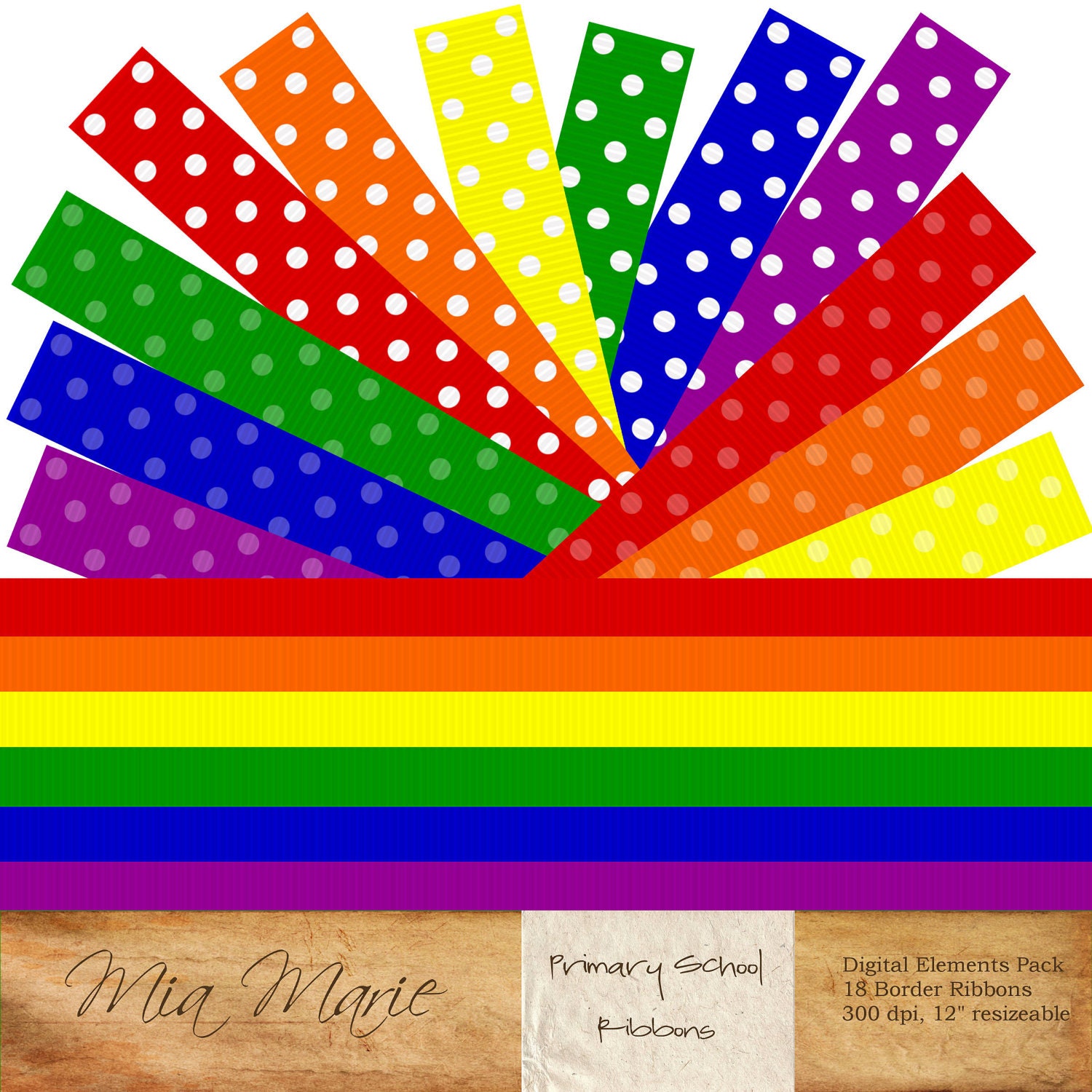 INSTANT DOWNLOAD Primary Color Ribbons Scrapbook Ribbons Etsy