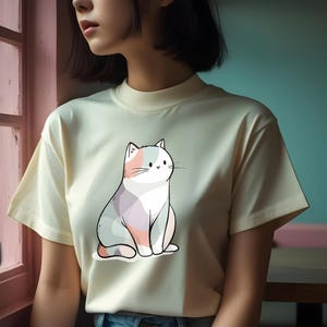 Cute Pastel Cat PNG Digital Download | Kawaii Kitty Clip Art for T-shirts | Printable Animal Art Instant Download