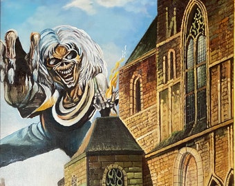 giclee p r i n t . sunday morning in the village . eddie + iron maiden . altered art by gil corral - poster print . -