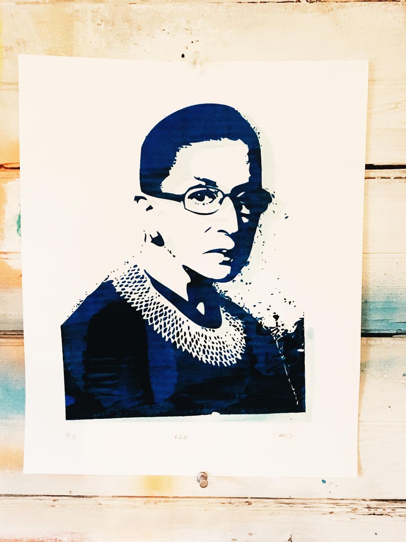 RBG Her Justice Ruth Bader Ginsburg Glow in the Dark hand pulled screen print image 3