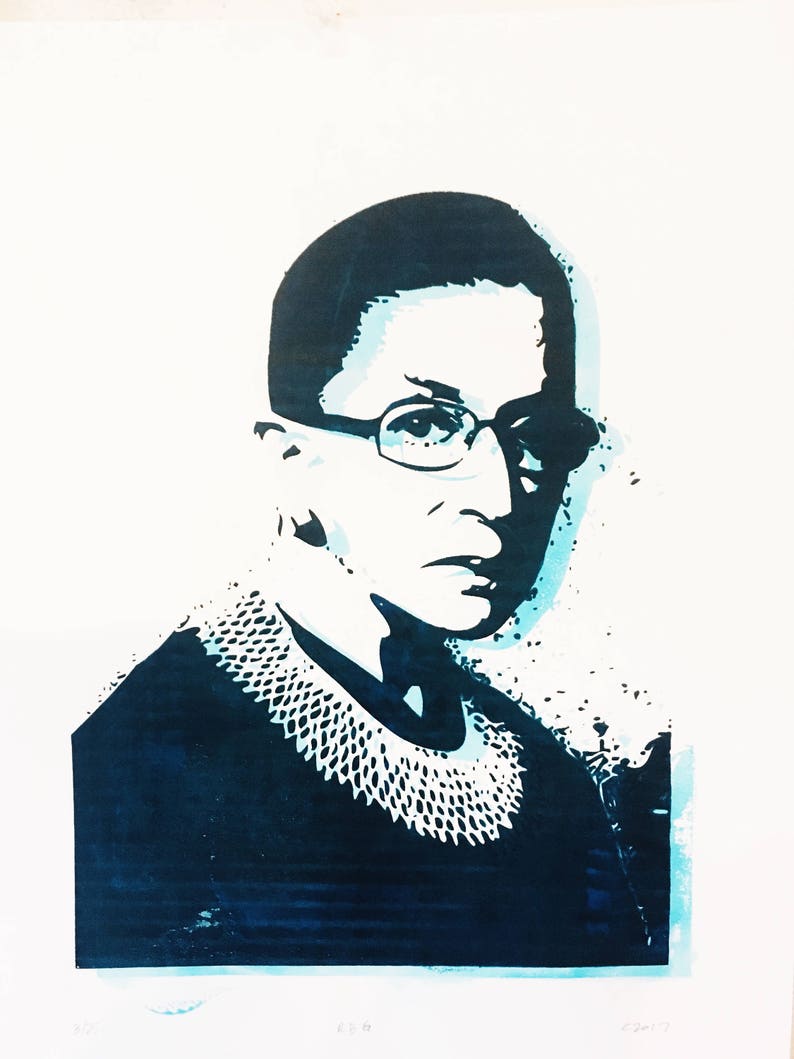 RBG Her Justice Ruth Bader Ginsburg Glow in the Dark hand pulled screen print image 2