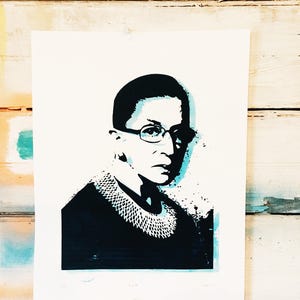 RBG Her Justice Ruth Bader Ginsburg Glow in the Dark hand pulled screen print image 1