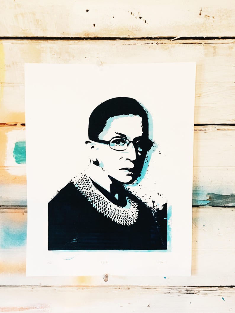 RBG Her Justice Ruth Bader Ginsburg Glow in the Dark hand pulled screen print image 1