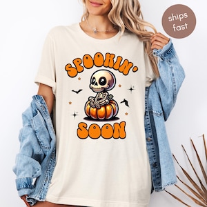 Spooking Soon Halloween Shirt,Cute Skeleton T-Shirt,Funny October Graphic Tee,Cute Spooky Fall Tee, Perfect Halloween Party Gift,Fall Shirt