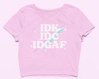 Camiseta "Me da igual" / Top corto con estrella celestial / Top ajustado suave con estampado / Regalo sarcástico para ella / Camiseta Y2K / Camiseta de estrella / Regalo para una amiga