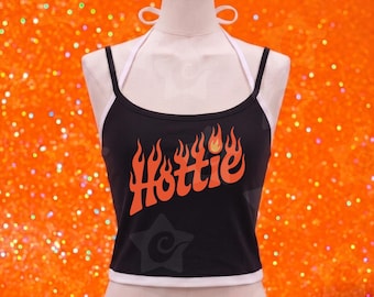 Y2K Hottie Halter Tank Top | McBling 2000s Graphic Crop Top | Trashy Bimbo Aesthetic Streetwear | Hot Girl Summer Camisole Gift for Her