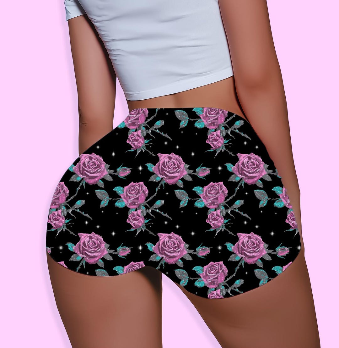 Shimmer Rose Booty Shorts | Cute Purple Floral | Whimsigoth Style ...