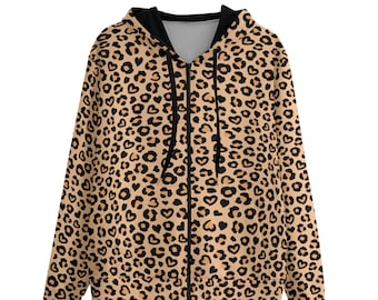 Hoodie mit Leopardenmuster | Niedliches Wild Cheetah Print Graphic Zip Up Hoodie | Sexy Geschenk für Katzenliebhaber | Geschenk für Sie