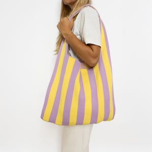 Shopper – Crochet Color-Blocking Shopping Bag | large colorful summer bag lilac lemon yellow