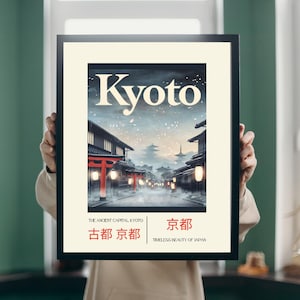Kyoto Digital Poster – Japan Travel Wall Art, Japanese Cityscape Print, Minimalist Zen Decor, Digital Download Printable Art