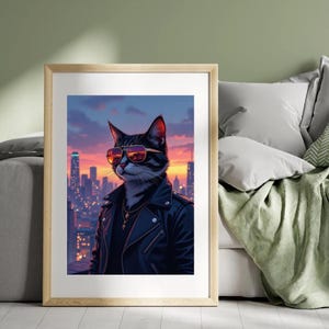 クールな猫のアートプリント | 猫好きのためのポスター | ヒップスターな動物のウォールアート | トレンディなホームデコレーション | A3 A2 A4 13 x 18 cm サイズ