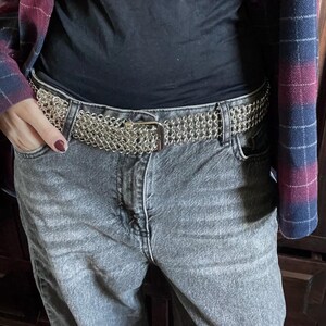 Handgjort ringbrynjebälte – Silvermetall Gotisk Punk-tillbehör bild 2