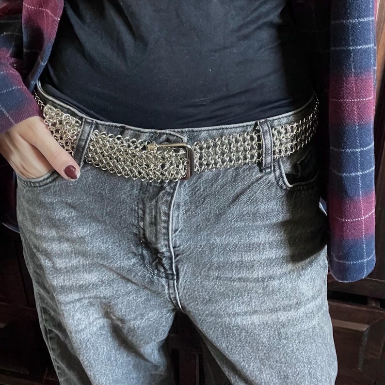 Handgjort ringbrynjebälte – Silvermetall Gotisk Punk-tillbehör bild 2
