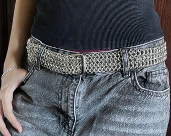 Handgefertigter Kettenhemd-Gürtel – silberfarbenes Metall-Gothic-Punk-Accessoire