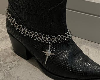 Gothic Chainmail Boot Bracelet with Star Charm – Festival & Alternative Shoe Jewelry