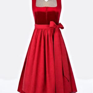 RED velvet dirndl with straight neckline Oktoberfest