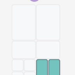 May include: A digital interface layout featuring a purple circular icon with the text +C at the top. Below, a grid of ten rectangular slots is arranged in rows. Two of the bottom-right rectangles are filled with a solid teal color, while the others remain white with thin gray borders.