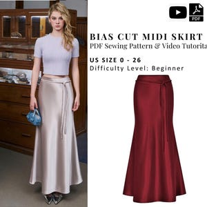 Bias Cut Midi Maxi Skirt Digital PDF Sewing Pattern + Instruction for Beginner - Size US 0 - 26 -  Women Godet Skirt - Aline Versatile Skirt