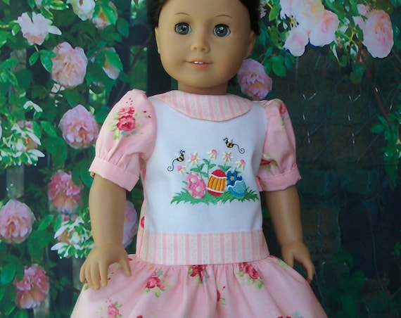 Fits Like American Girl Doll Clothes / Embroidered Easter Dress by Farmcookies /18 Inch Doll Clothes For American Girl