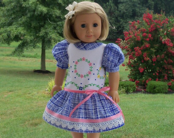 Fits Like American Girl Doll Clothes / Farmcookies Embroidered Back to School Doll Dress / 18 Inch Doll Clothes For American Girl