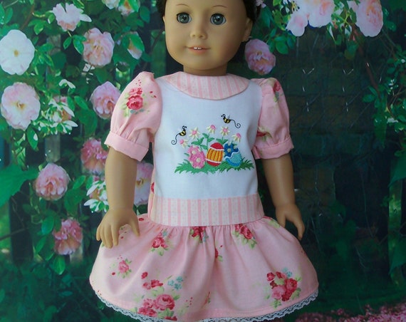 Fits Like American Girl Doll Clothes / Embroidered Easter Dress by Farmcookies /18 Inch Doll Clothes For American Girl