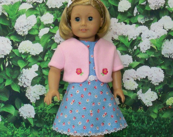 Fits Like American Girl Doll Clothes / Spring Dress with Embroidered Jacket by Farmcookies / 18 Inch Doll Clothes For American Girl