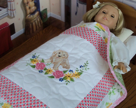 Farmcookies Embroidered Keepsake Heirloom Quilt for 18" American Girl Doll / Like American Girl Doll Clothes and Bedding