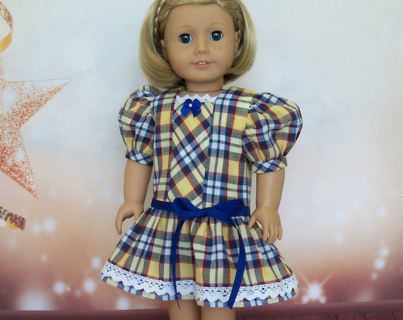 Fits Like American Girl Doll Clothes / Farmcookies Homespun Plaid School Dress / 18 Inch Doll Clothes For American Girl