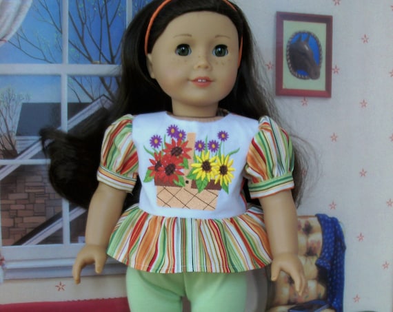 SPECIAL! Fits Like American Girl Doll Clothes / Farmcookies Embroidered Doll Top and Knit Pants / 18 Inch Doll Clothes For American Girl