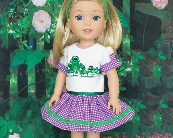 Like Wellie Wisher Doll Clothes/ Farmcookies Embroidered Easter Dress and Shoes / 14 Inch Doll Clothes Fits Wellie Wishers, Glitter Girls