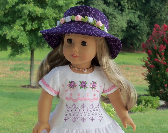 Like American Girl Doll Clothes / Embroidered Dress and Doll Hat / Farmcookies 18 Inch Clothes for American Girl