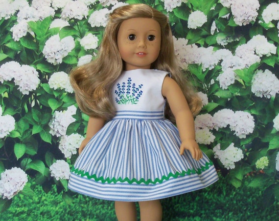 Fits Like American Girl Doll Clothes / Embroidered Summer Doll Dress by Farmcookies / 18 Inch Doll Clothes For American Girl
