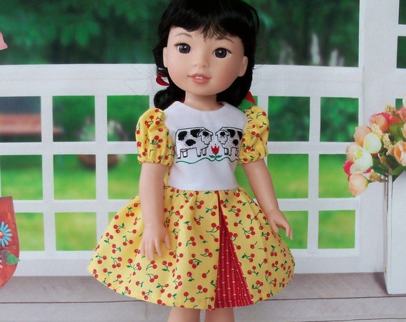 Like Wellie Wisher Doll Clothes/ Farmcookies Embroidered Dress and Saddle Shoes / 14 Inch Doll Clothes Fits Wellie Wishers, Glitter Girls