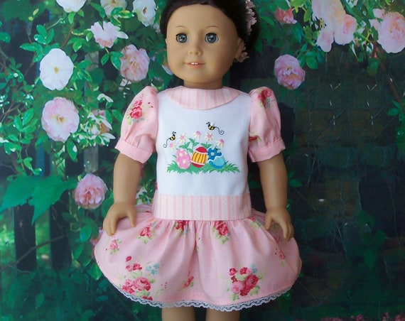 Fits Like American Girl Doll Clothes / Embroidered Easter Dress by Farmcookies /18 Inch Doll Clothes For American Girl
