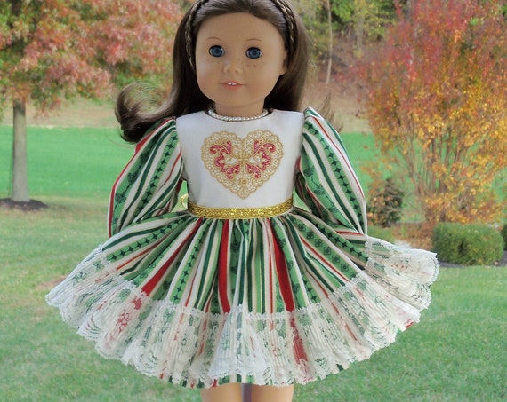 Fits Like American Girl Doll Clothes / Farmcookies Embroidered Holiday Doll Dress / 18 Inch Doll Clothes For American Girl