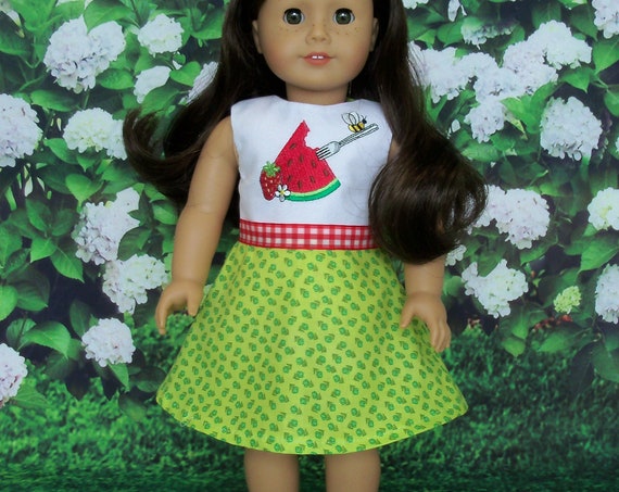 SPECIAL VALUE! Fits Like American Girl Doll Clothes / Farmcookies Embroidered Summer Doll Dress / 18 Inch Doll Clothes for American Girl