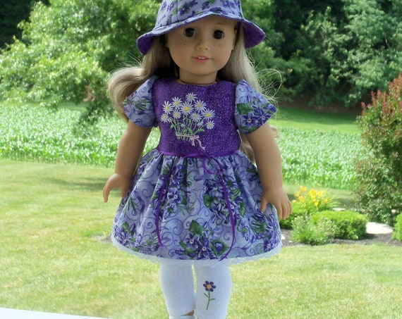 Fits Like American Girl Doll Clothes/ Farmcookies Embroidered Dress,Leggings & Hat/ 18 Inch Doll Clothes For American Girl or Other 18" Doll