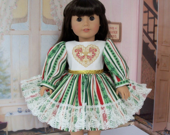 Fits Like American Girl Doll Clothes / Farmcookies Embroidered Holiday Doll Dress / 18 Inch Doll Clothes For American Girl