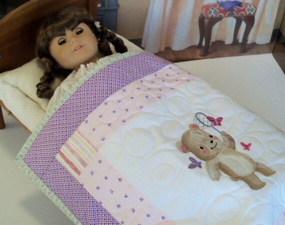 Farmcookies Embroidered Keepsake Heirloom Quilt for 18" American Girl Doll / Like American Girl Doll Clothes and Bedding
