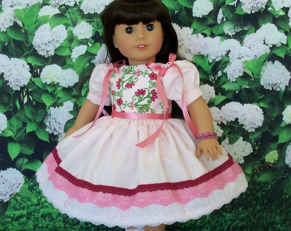 Fits Like American Girl Doll Clothes / Farmcookies Embroidered Special Occasion Dress and Slip / 18 Inch Doll Clothes For American Girl