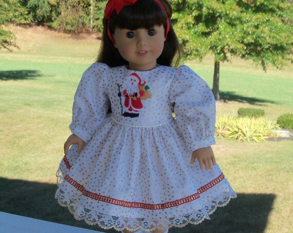 Fits Like American Girl Doll Clothes / Farmcookies Embroidered Holiday Doll Dress / 18 Inch Doll Clothes For American Girl