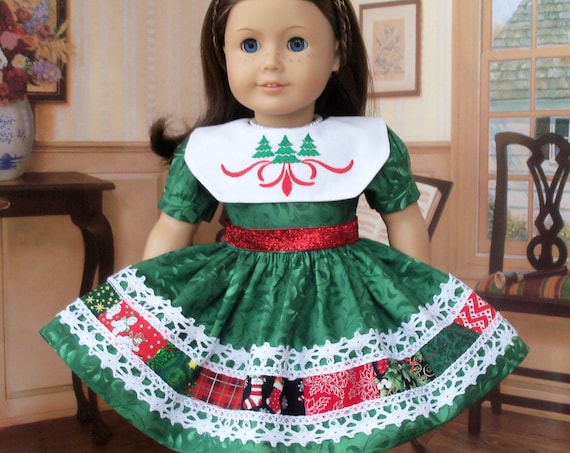 Fits Like American Girl Doll Clothes / Farmcookies Embroidered Holiday Doll Dress / 18 Inch Doll Clothes For American Girl