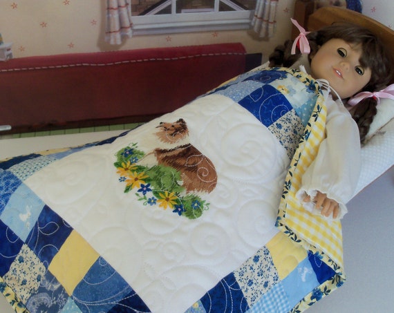 Farmcookies Embroidered Keepsake Heirloom Quilt for 18" American Girl Doll / Like American Girl Doll Clothes and Bedding
