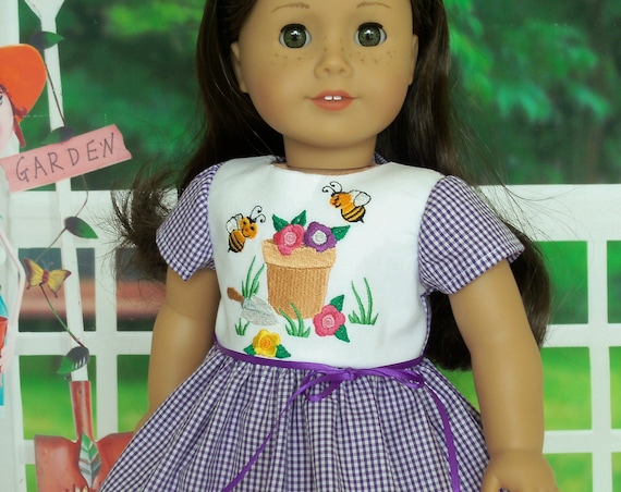 Fits Like American Girl Doll Clothes / Embroidered Spring Dress by Farmcookies / 18 Inch Doll Clothes For American Girl
