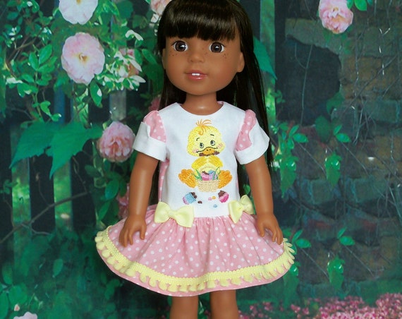 Like Wellie Wisher Doll Clothes/ Farmcookies Embroidered Easter Dress and Shoes / 14 Inch Doll Clothes Fits Wellie Wishers, Glitter Girls